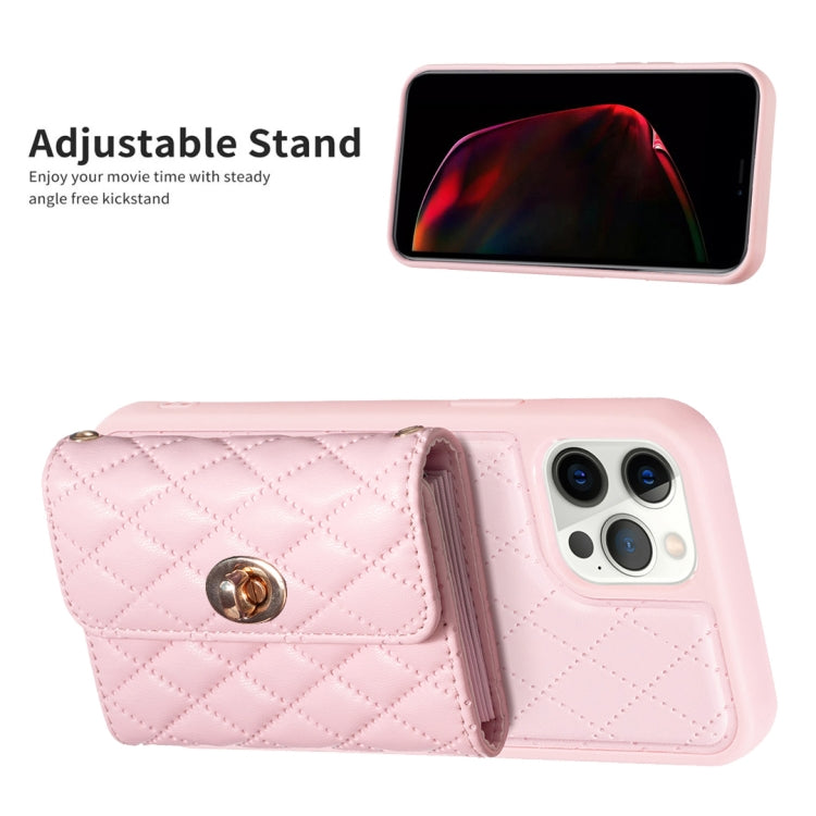 For iPhone 12 Pro Max Horizontal Metal Buckle Wallet Rhombic Leather Phone Case
