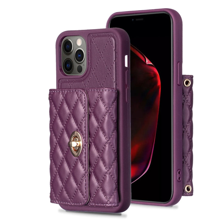 For iPhone 12 Pro Max Horizontal Metal Buckle Wallet Rhombic Leather Phone Case