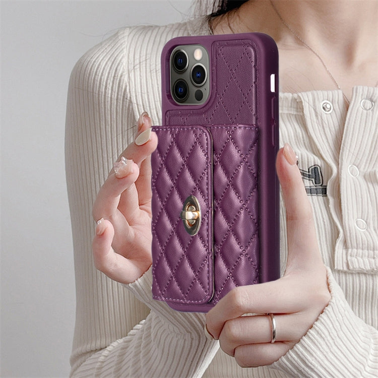 For iPhone 12 Pro Max Horizontal Metal Buckle Wallet Rhombic Leather Phone Case