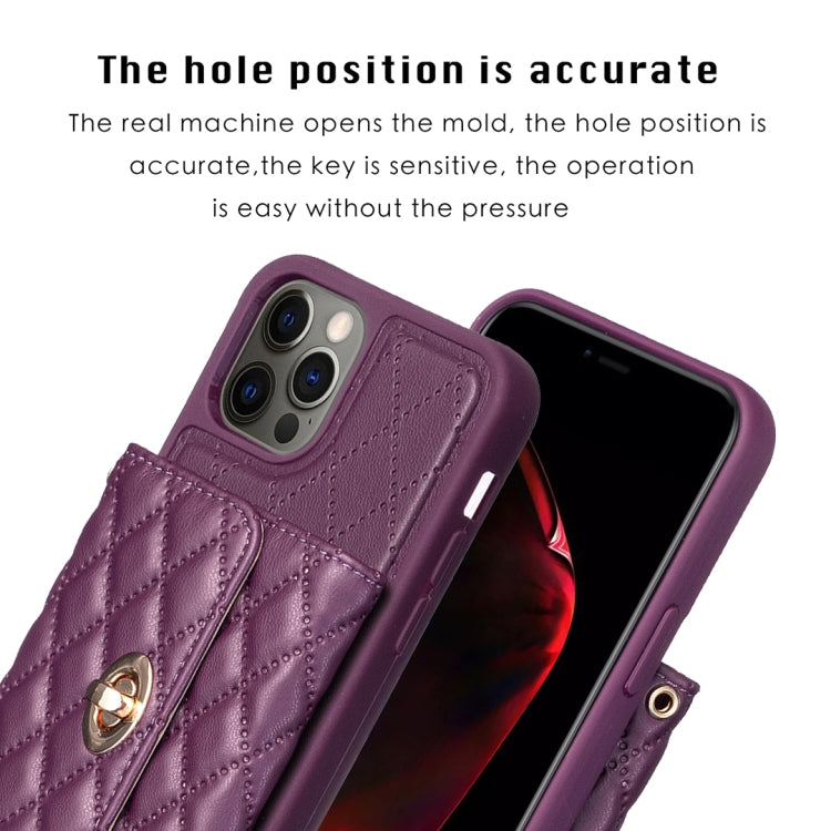 For iPhone 12 Pro Max Horizontal Metal Buckle Wallet Rhombic Leather Phone Case