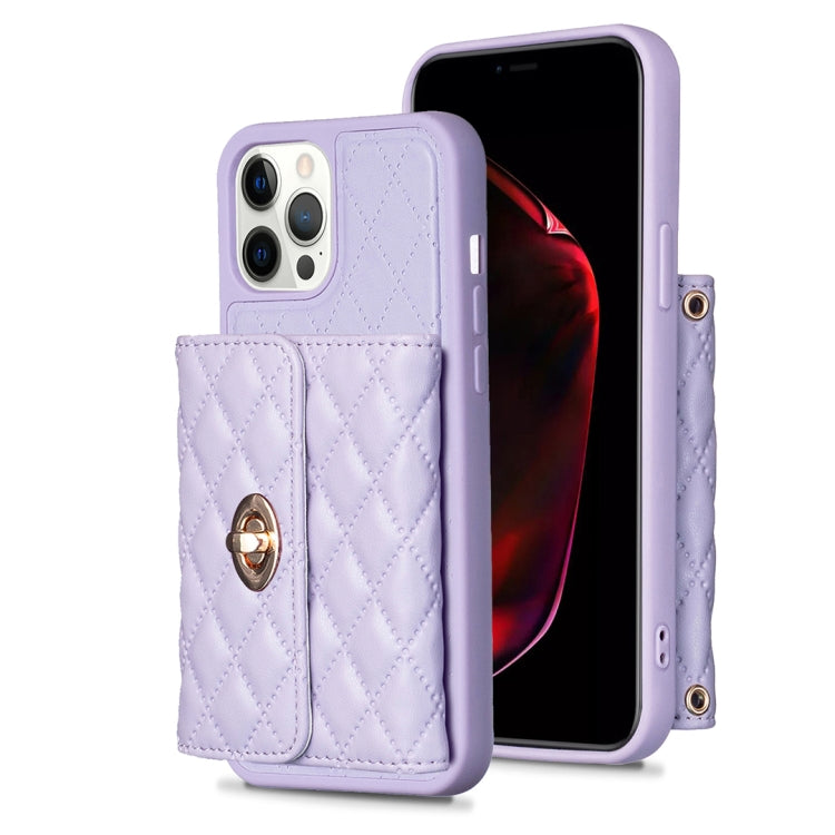 For iPhone 12 Pro Max Horizontal Metal Buckle Wallet Rhombic Leather Phone Case