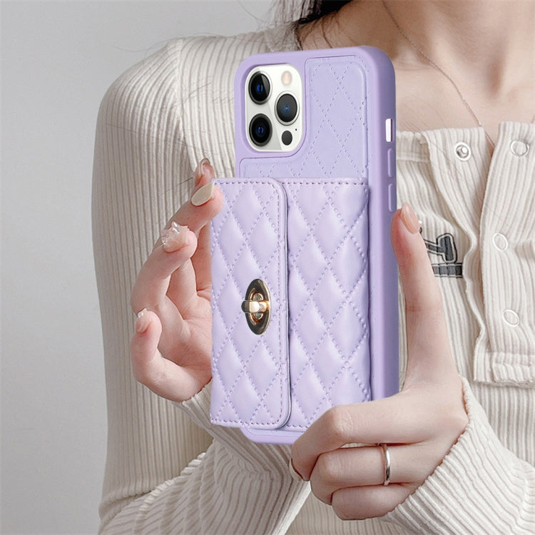 For iPhone 12 Pro Max Horizontal Metal Buckle Wallet Rhombic Leather Phone Case