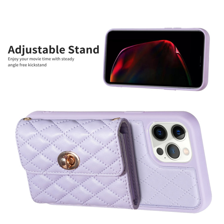 For iPhone 12 Pro Max Horizontal Metal Buckle Wallet Rhombic Leather Phone Case