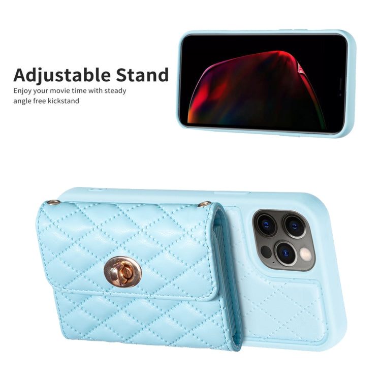 For iPhone 12 Pro Max Horizontal Metal Buckle Wallet Rhombic Leather Phone Case