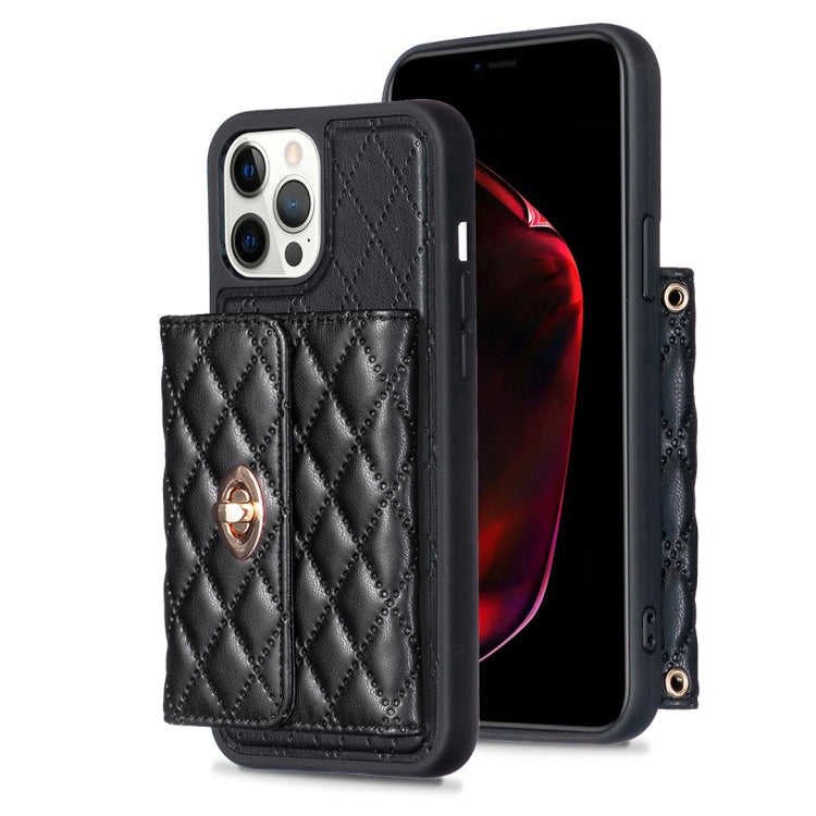 For iPhone 12 Pro Max Horizontal Metal Buckle Wallet Rhombic Leather Phone Case