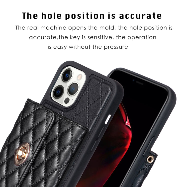 For iPhone 12 Pro Max Horizontal Metal Buckle Wallet Rhombic Leather Phone Case