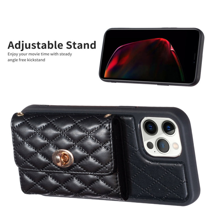 For iPhone 12 Pro Max Horizontal Metal Buckle Wallet Rhombic Leather Phone Case