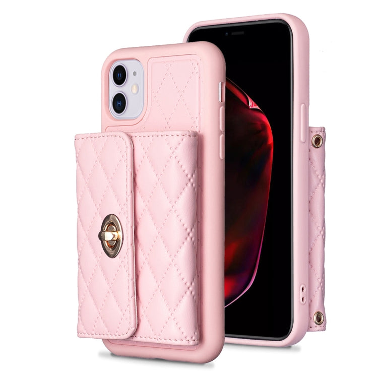 For iPhone 11 Horizontal Metal Buckle Wallet Rhombic Leather Phone Case