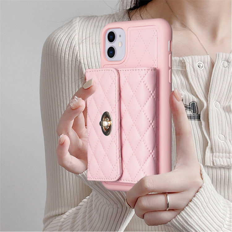 For iPhone 11 Horizontal Metal Buckle Wallet Rhombic Leather Phone Case