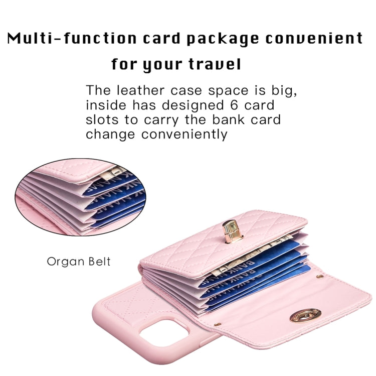 For iPhone 11 Horizontal Metal Buckle Wallet Rhombic Leather Phone Case