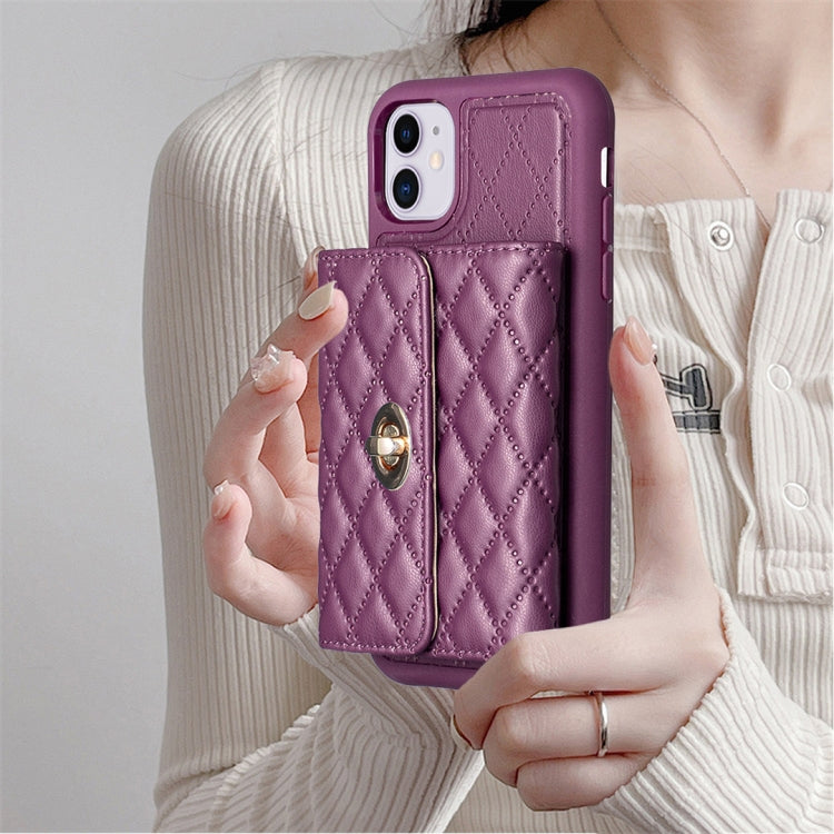 For iPhone 11 Horizontal Metal Buckle Wallet Rhombic Leather Phone Case