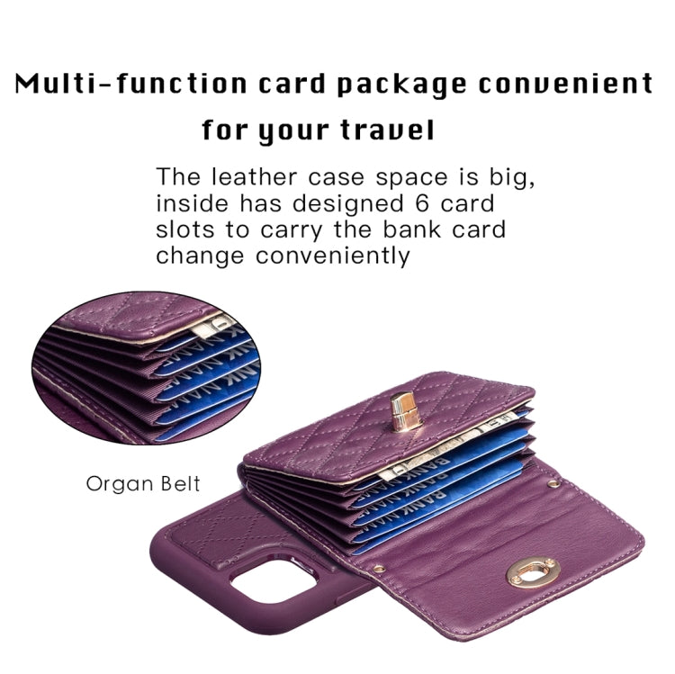 For iPhone 11 Horizontal Metal Buckle Wallet Rhombic Leather Phone Case