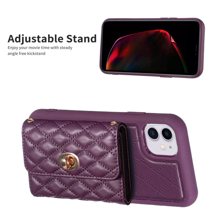 For iPhone 11 Horizontal Metal Buckle Wallet Rhombic Leather Phone Case
