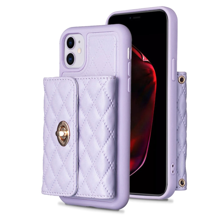 For iPhone 11 Horizontal Metal Buckle Wallet Rhombic Leather Phone Case