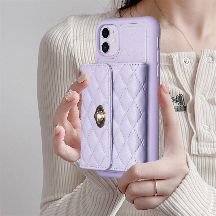 For iPhone 11 Horizontal Metal Buckle Wallet Rhombic Leather Phone Case