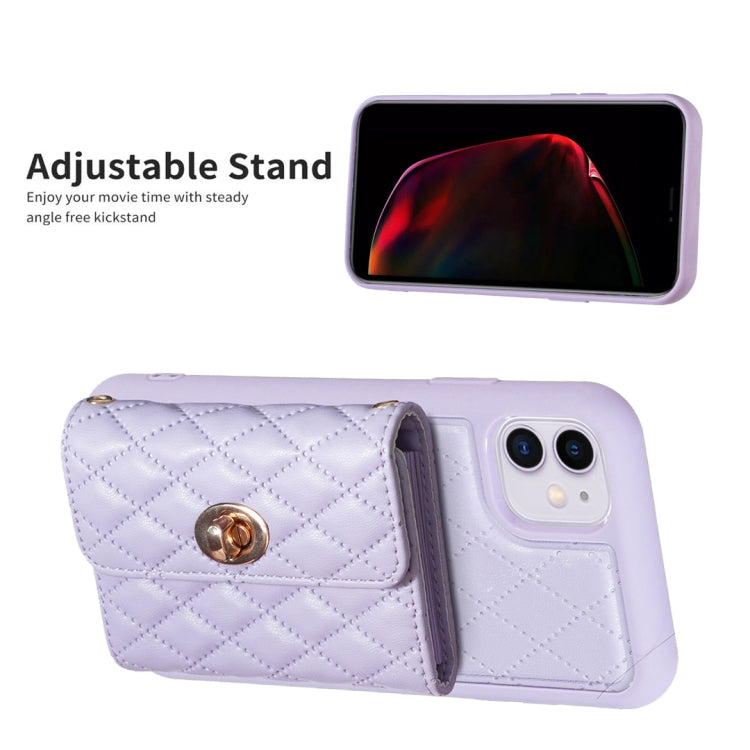 For iPhone 11 Horizontal Metal Buckle Wallet Rhombic Leather Phone Case