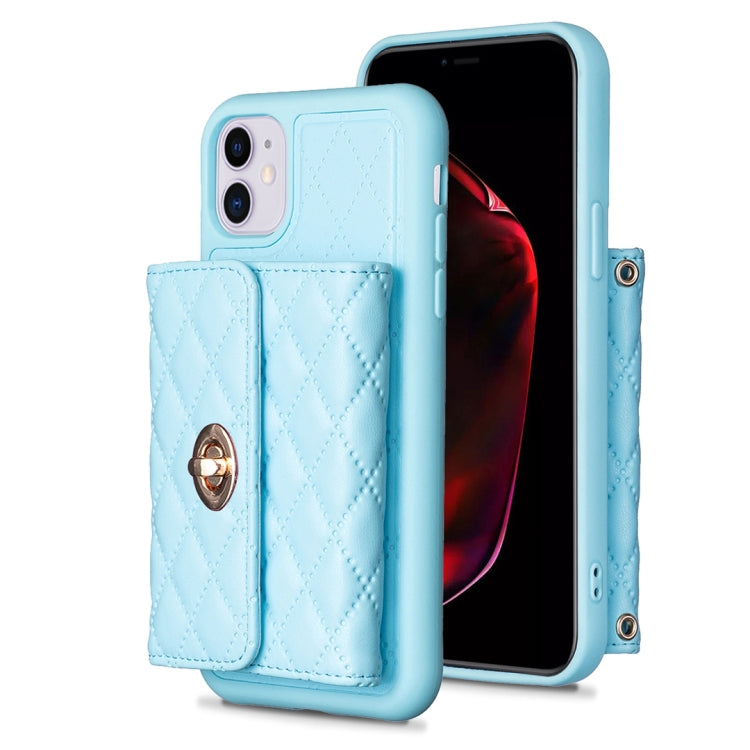 For iPhone 11 Horizontal Metal Buckle Wallet Rhombic Leather Phone Case