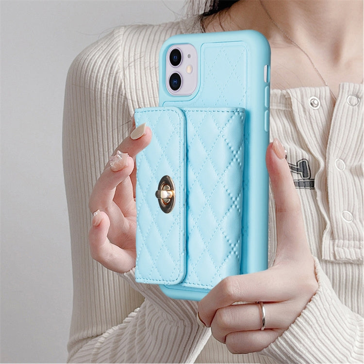 For iPhone 11 Horizontal Metal Buckle Wallet Rhombic Leather Phone Case