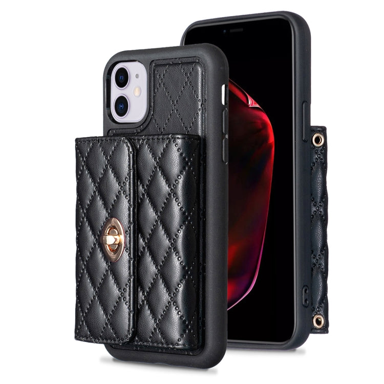 For iPhone 11 Horizontal Metal Buckle Wallet Rhombic Leather Phone Case