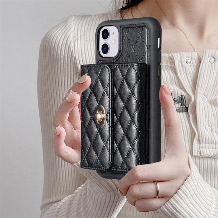 For iPhone 11 Horizontal Metal Buckle Wallet Rhombic Leather Phone Case