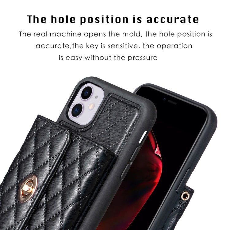 For iPhone 11 Horizontal Metal Buckle Wallet Rhombic Leather Phone Case