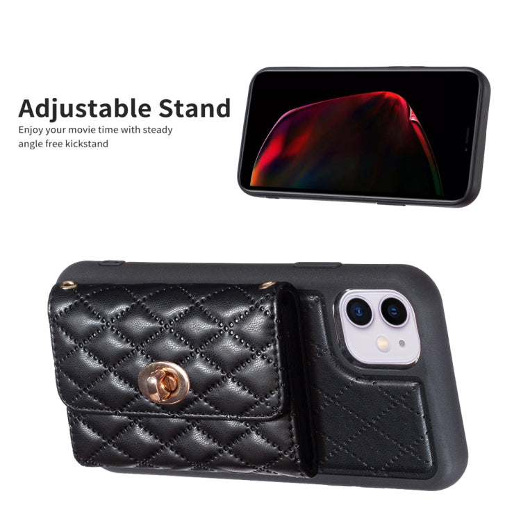 For iPhone 11 Horizontal Metal Buckle Wallet Rhombic Leather Phone Case