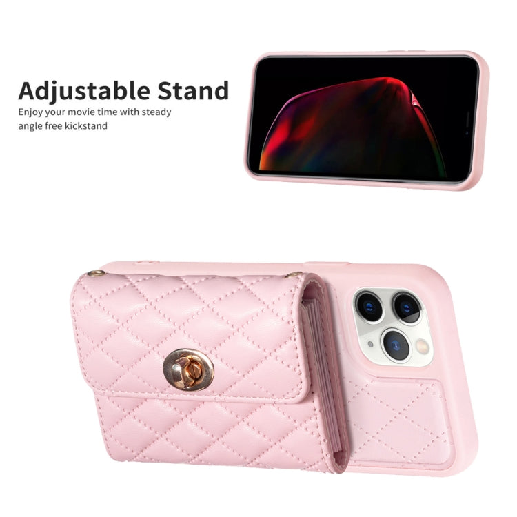 For iPhone 11 Pro Horizontal Metal Buckle Wallet Rhombic Leather Phone Case