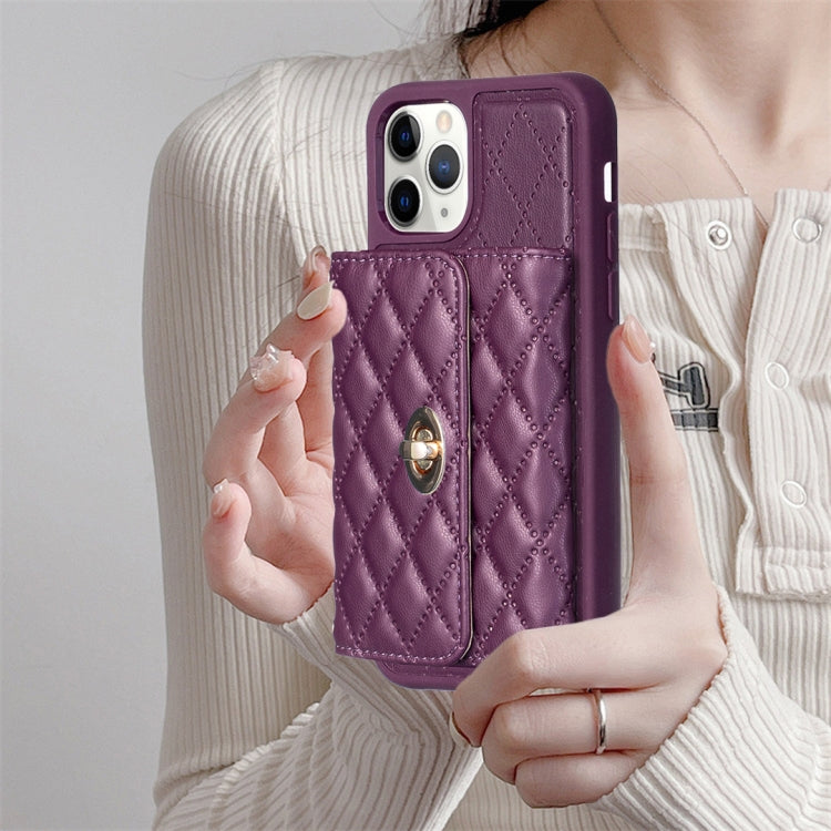 For iPhone 11 Pro Horizontal Metal Buckle Wallet Rhombic Leather Phone Case