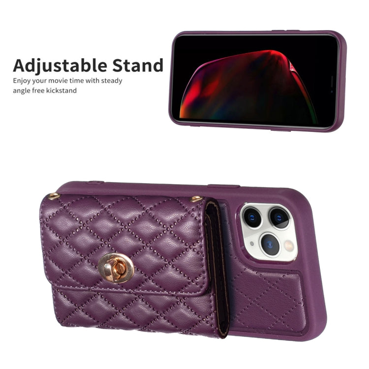 For iPhone 11 Pro Horizontal Metal Buckle Wallet Rhombic Leather Phone Case