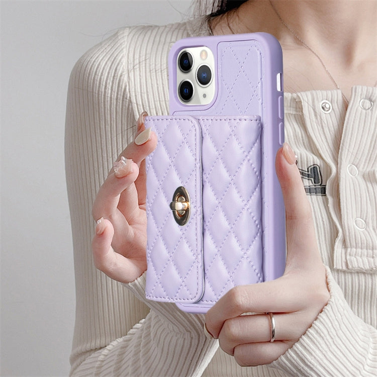 For iPhone 11 Pro Horizontal Metal Buckle Wallet Rhombic Leather Phone Case