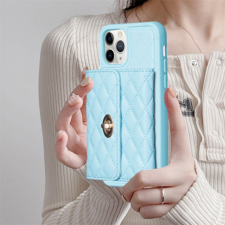 For iPhone 11 Pro Horizontal Metal Buckle Wallet Rhombic Leather Phone Case