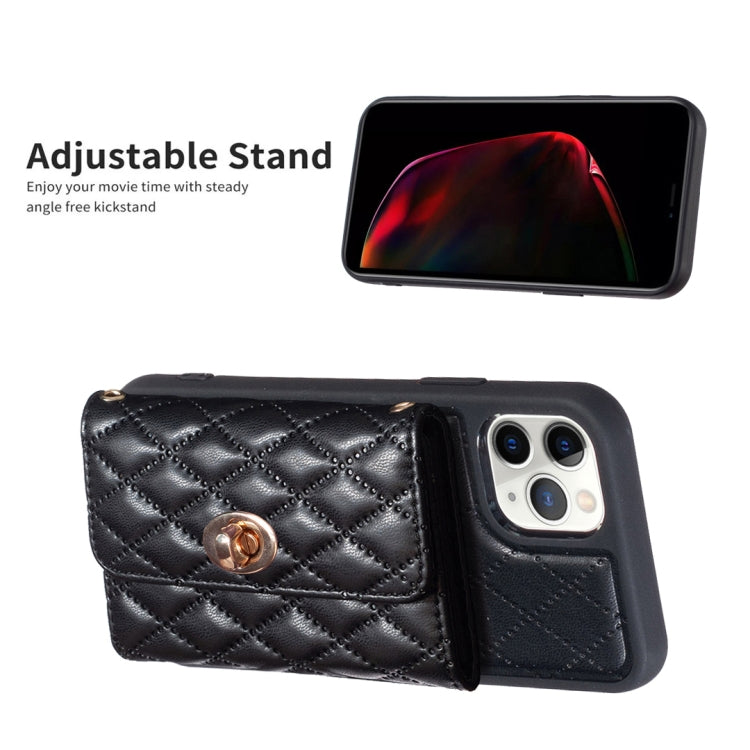 For iPhone 11 Pro Horizontal Metal Buckle Wallet Rhombic Leather Phone Case