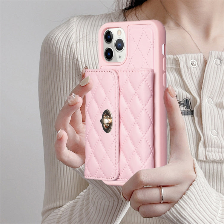 For iPhone 11 Pro Max Horizontal Metal Buckle Wallet Rhombic Leather Phone Case