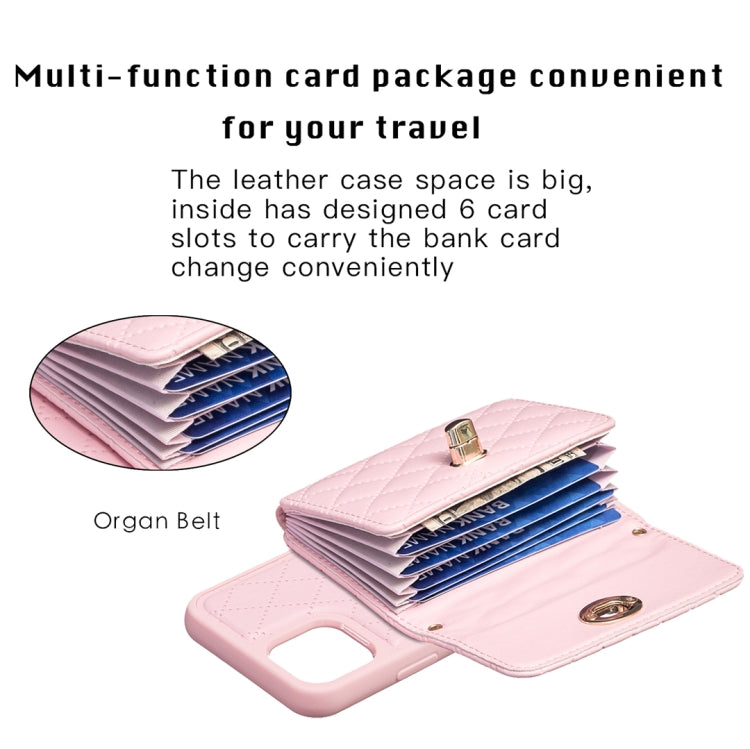 For iPhone 11 Pro Max Horizontal Metal Buckle Wallet Rhombic Leather Phone Case