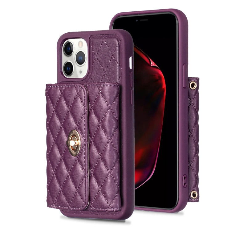 For iPhone 11 Pro Max Horizontal Metal Buckle Wallet Rhombic Leather Phone Case