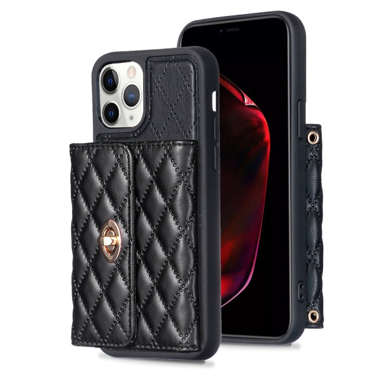For iPhone 11 Pro Max Horizontal Metal Buckle Wallet Rhombic Leather Phone Case