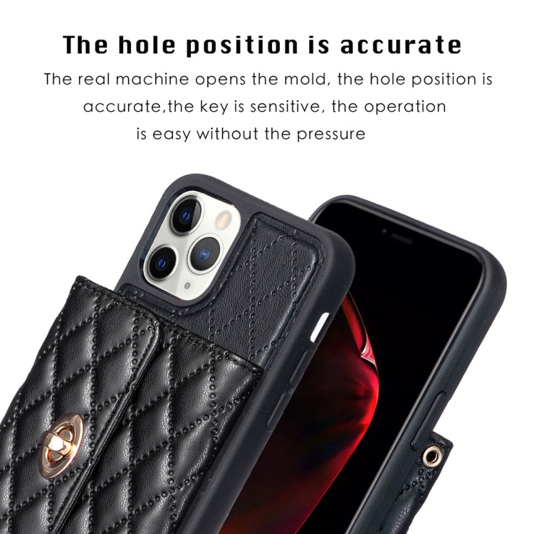 For iPhone 11 Pro Max Horizontal Metal Buckle Wallet Rhombic Leather Phone Case