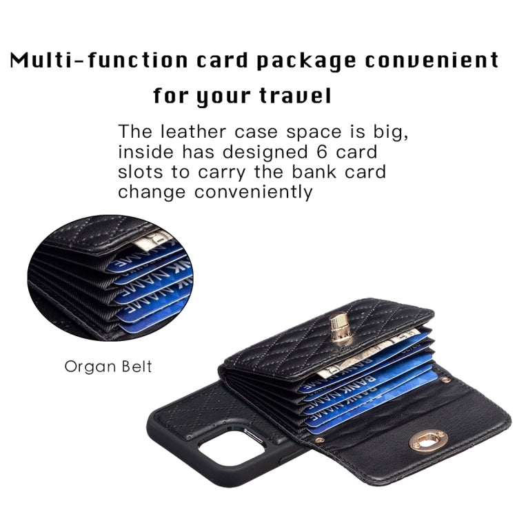 For iPhone 11 Pro Max Horizontal Metal Buckle Wallet Rhombic Leather Phone Case