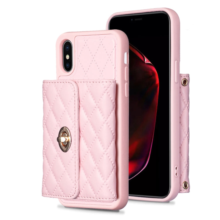 For iPhone X / XS Horizontal Metal Buckle Wallet Rhombic Leather Phone Case