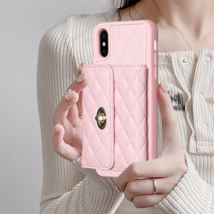 For iPhone X / XS Horizontal Metal Buckle Wallet Rhombic Leather Phone Case