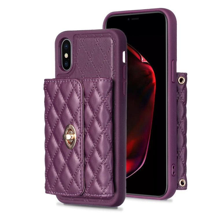 For iPhone X / XS Horizontal Metal Buckle Wallet Rhombic Leather Phone Case