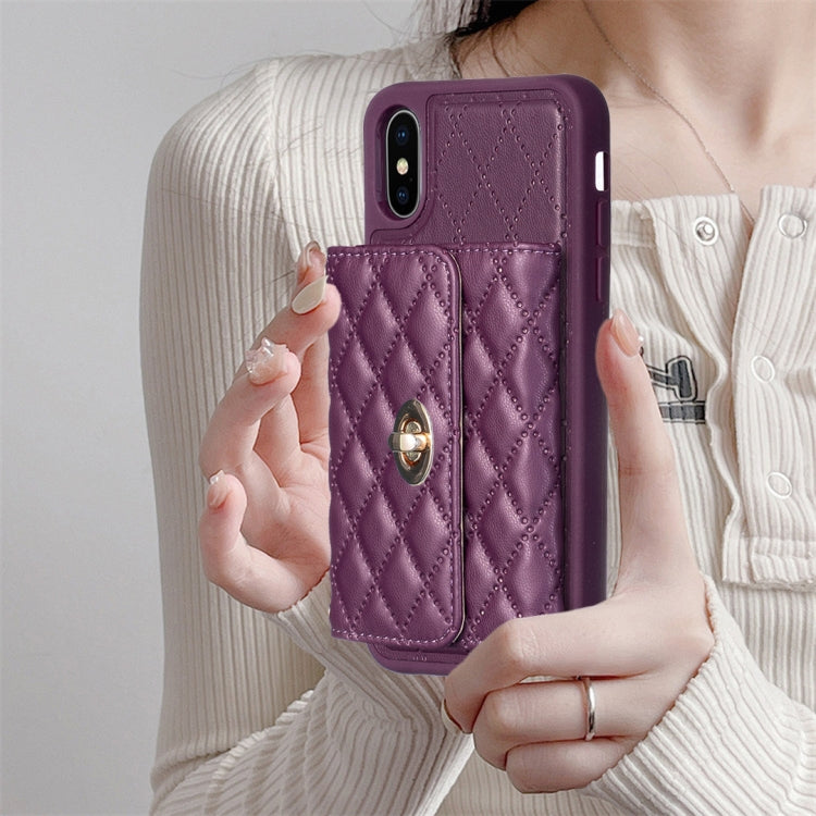 For iPhone X / XS Horizontal Metal Buckle Wallet Rhombic Leather Phone Case
