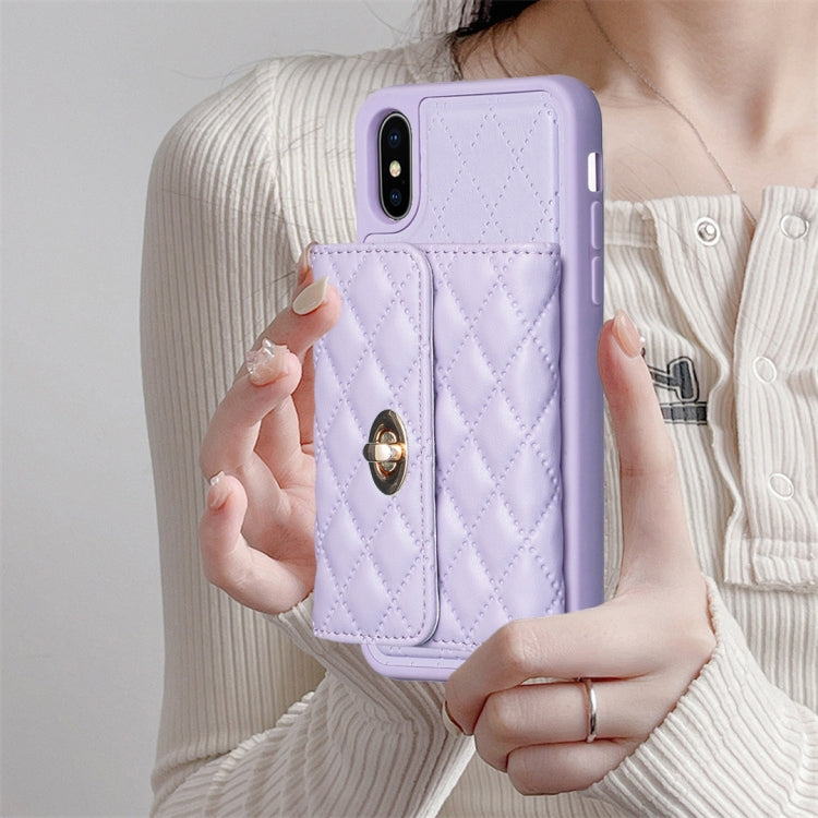 For iPhone X / XS Horizontal Metal Buckle Wallet Rhombic Leather Phone Case