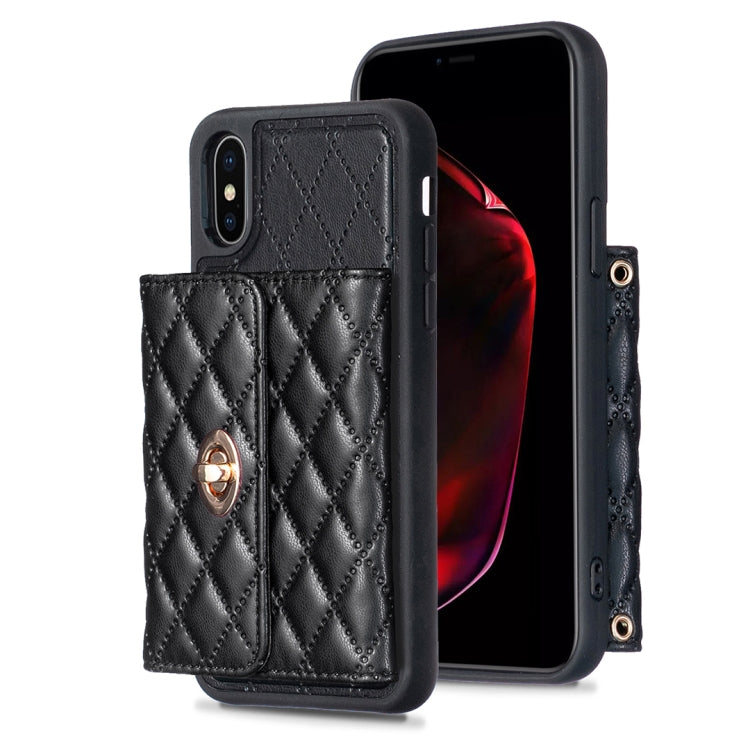 For iPhone X / XS Horizontal Metal Buckle Wallet Rhombic Leather Phone Case