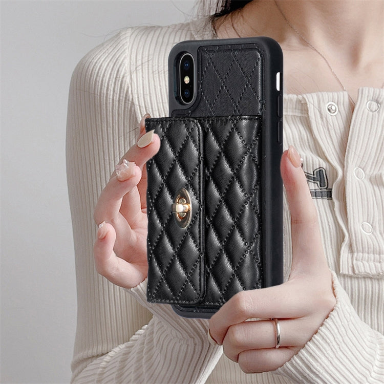 For iPhone X / XS Horizontal Metal Buckle Wallet Rhombic Leather Phone Case