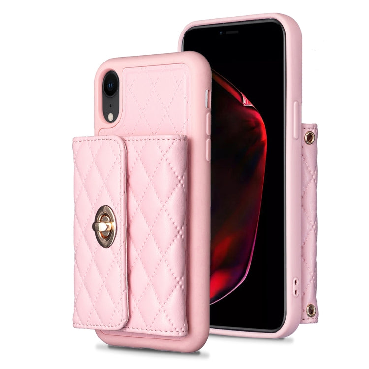 For iPhone XR Horizontal Metal Buckle Wallet Rhombic Leather Phone Case