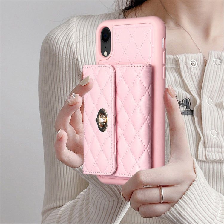 For iPhone XR Horizontal Metal Buckle Wallet Rhombic Leather Phone Case