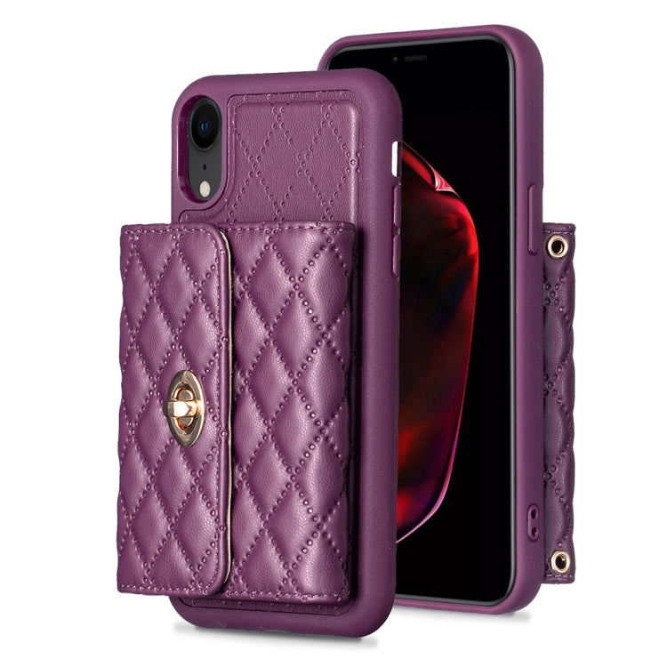 For iPhone XR Horizontal Metal Buckle Wallet Rhombic Leather Phone Case