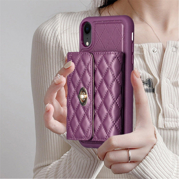For iPhone XR Horizontal Metal Buckle Wallet Rhombic Leather Phone Case