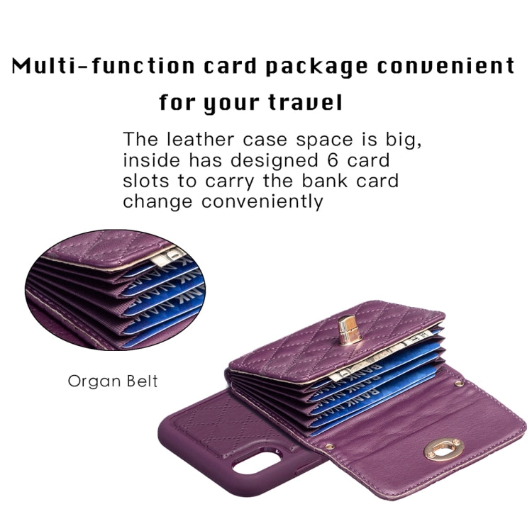 For iPhone XR Horizontal Metal Buckle Wallet Rhombic Leather Phone Case